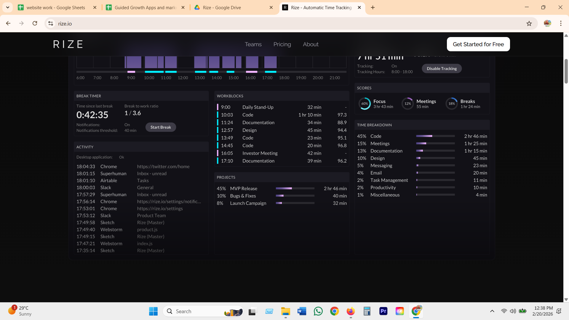 Rize dashboard detail