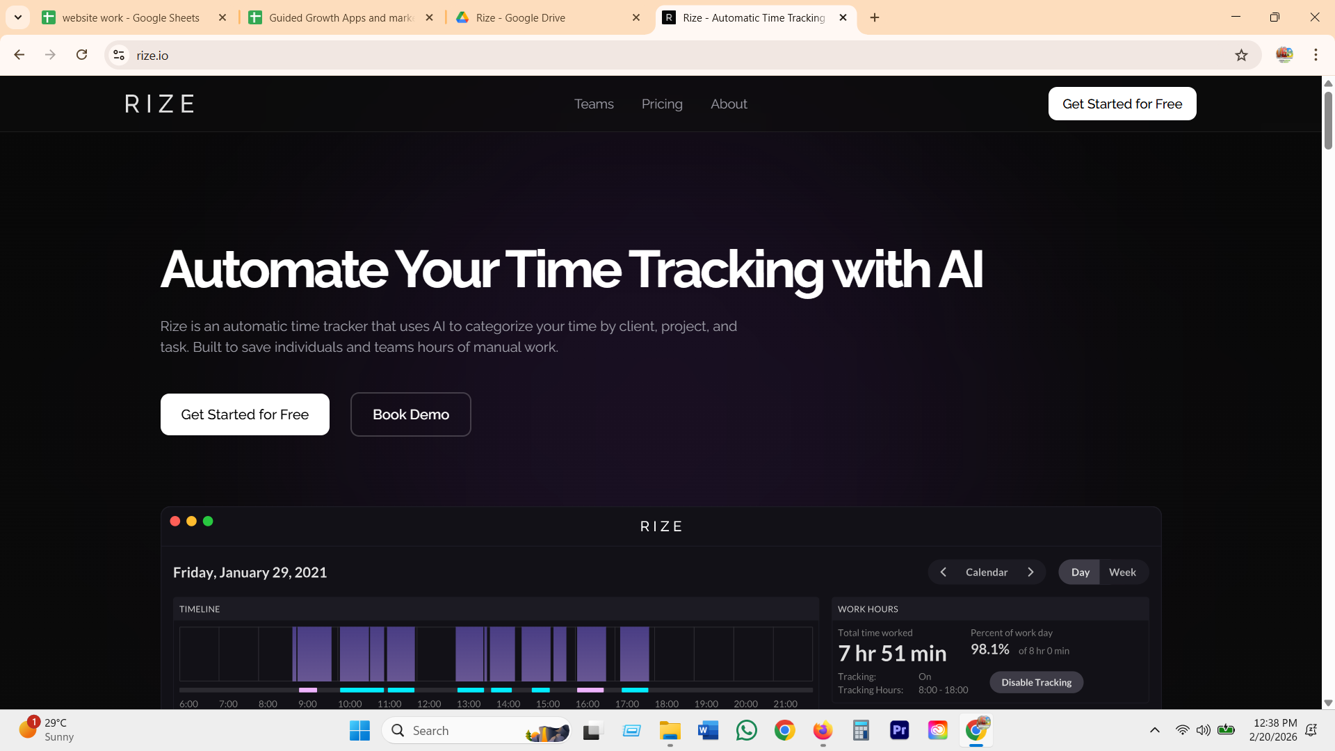 Rize automatic timeline and work hours dashboard