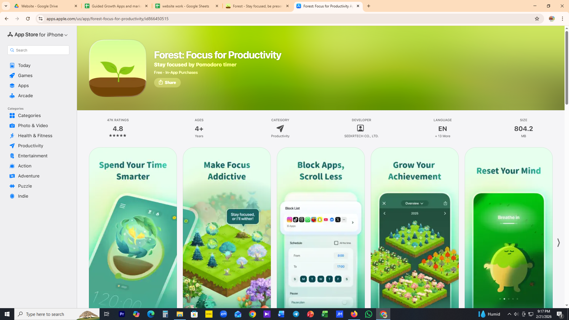Forest tree growth, wither warning, and achievement grid