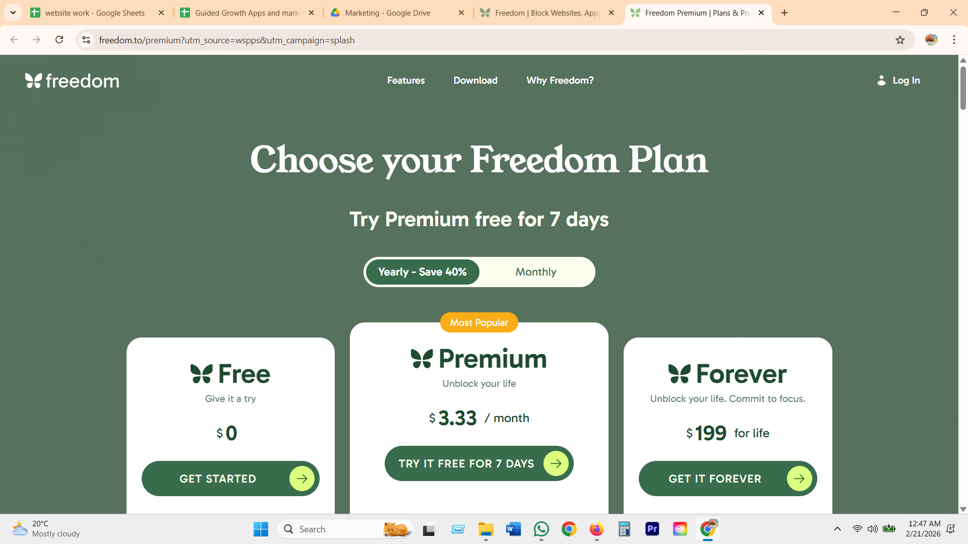 Freedom free plan, $0 per month